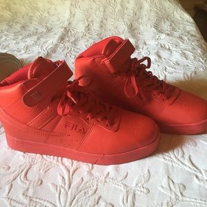 Fila Bright Red High Tops. Never been worn. Size 8 1/2 US.
